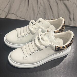 Alexander McQueen White Sneakers with Leopard Accent